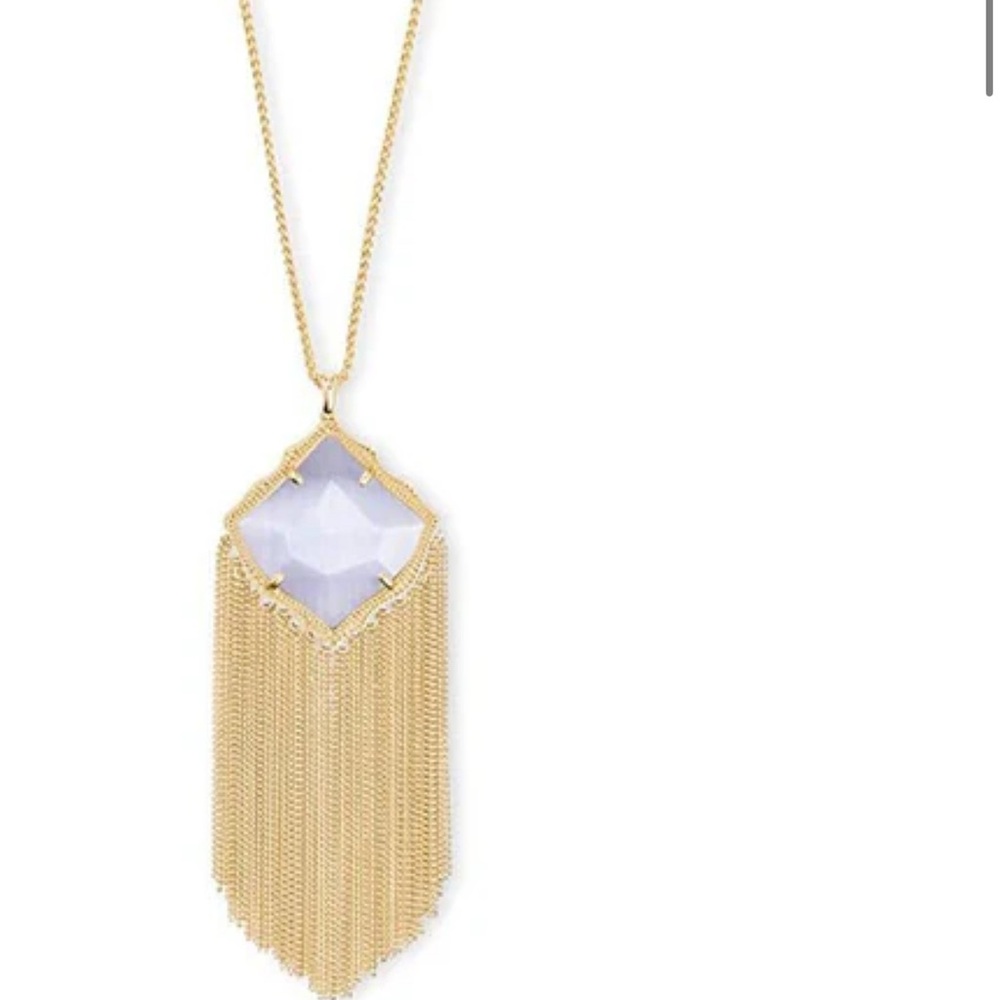 Kendra Scott Kingston Fringe Necklace in Slate Cat’s Eye with Kirsten Earrings